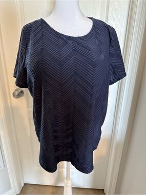 Philosophy Chevron-Textured Short Sleeve Top - Navy